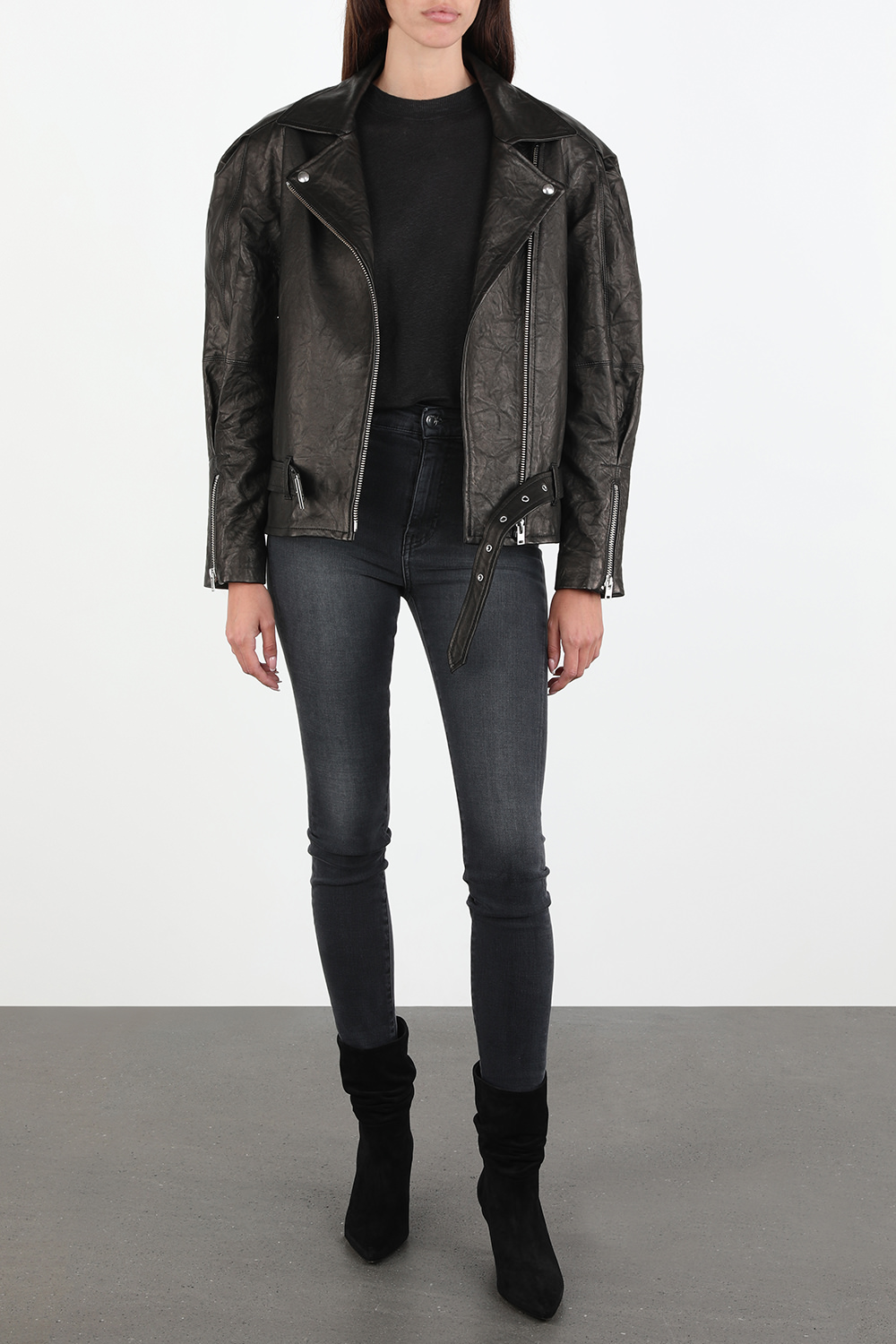 Kabuki Oversized Puff Sleeve Leather Jacket In Black